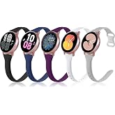 5 Pack Slim Bands Compatible with Samsung Galaxy Watch 4 5 6 Band 40mm 44mm | Compatible with Galaxy Watch 5 Pro/Watch 4 6 Classic, 20mm Soft Silicone Strap for Women Men