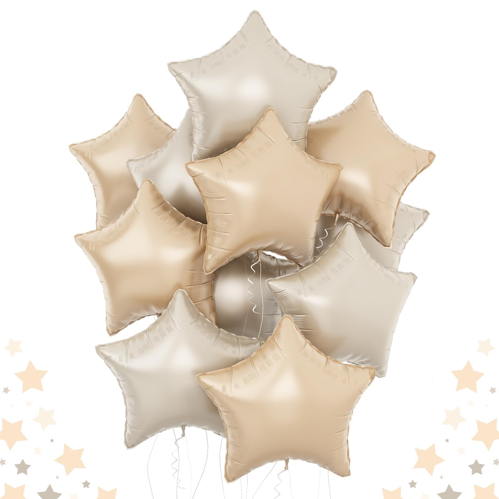 Cream Star Balloons, 18Inch Caramel Cream Stars Shape Foil Balloons, 12Pcs Beige Neutral Pentagram Foil Helium Balloon for Boho Party Girls Women Birthdays Wedding Bridal Baby Shower Party Decor