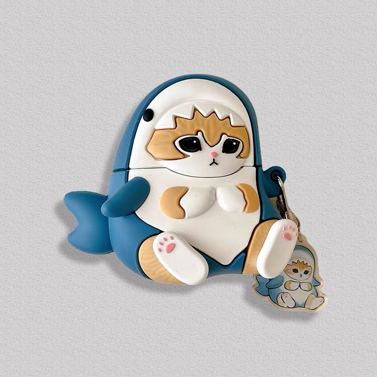Photo 1 of Soft Silicone Case Compatible with Apple AirPods 1 2 3 Pro 3D Cartoon Keychain Blue Shark Ginger Cat Kitty Kitten Animal Cute Lovely Adorable Kids Girls (for AirPods Pro 2nd 2022)
