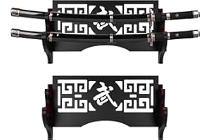 huyear 2-Tier Wall Mount Sword Holder,Velvet Protect Samurai Sword Rack Wall Mount,Wooden Katana Sword Mounts for Wall,Black Sword Holder Katana Stand Rack Hanger 武