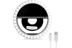Selfie Ring Light, XINBAOHONG Rechargeable Portable Clip-on Selfie Fill Light with 36 LED for iPhone/Android Smart Phone Photography, Camera Video, Girl Makes up (White) (Black)