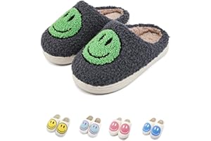 FUUPNN Smile Face Slippers for Girls Boys,Retro Cute Soft Plush Indoor Outdoor Shoes Fuzzy House Lightweight Slippers with Memory Foam Warmth Happy face Slippers Non Slip Smile Slippers for Winter