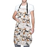 Wisedeal Cat and Dogs Animals Adjustable Bib Neck Chef Aprons, Kitchen Bbq Waterproof Apron with 2 Pockets For Mom Dad