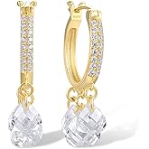Santuzza 925 Sterling Silver Gemstone Onyx Dangling Huggie Earrings for Women