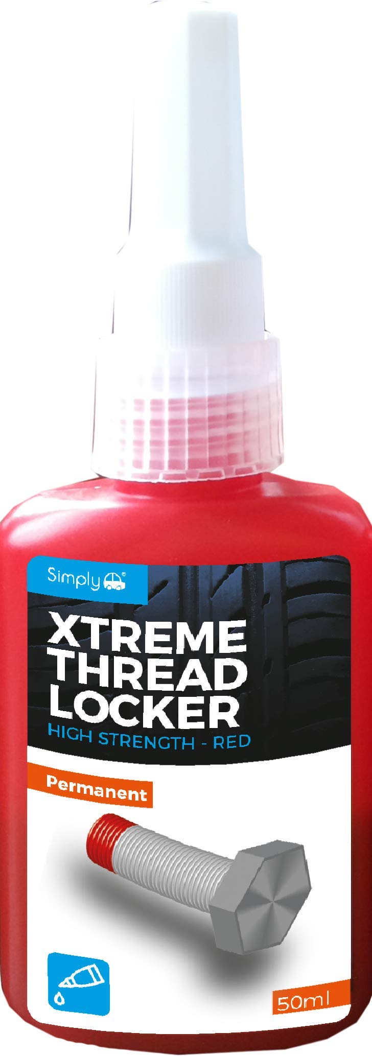 Simply XPTL1 Xtreme Permanent Thread Locker 50ml – High Strength – Shock & Vibration Proof – Works on Oiled Surfaces, Red