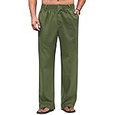 COOFANDY Men's Casual Linen Cotton Pants Elastic Waist Summer Beach Trousers Lightweight Yoga Vacation Pants