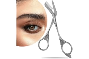 DINNAT Eyebrow Trimmer Scissor With Comb, Eyebrow Trimmers, Professional Precision Eyebrow Trimmer, Stainless Steel Eyebrow Trimmer Scissors with Combs, A Must-have Makeup Tool (Dark Grey)
