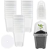 EBaokuup 30PCS Clear Plant Nursery Pots with Humidity Dome - 3" Durable Plastic Gardening Pot with Labels, Small Plant Container for Seedlings/Vegetables/Succulents/Cuttings