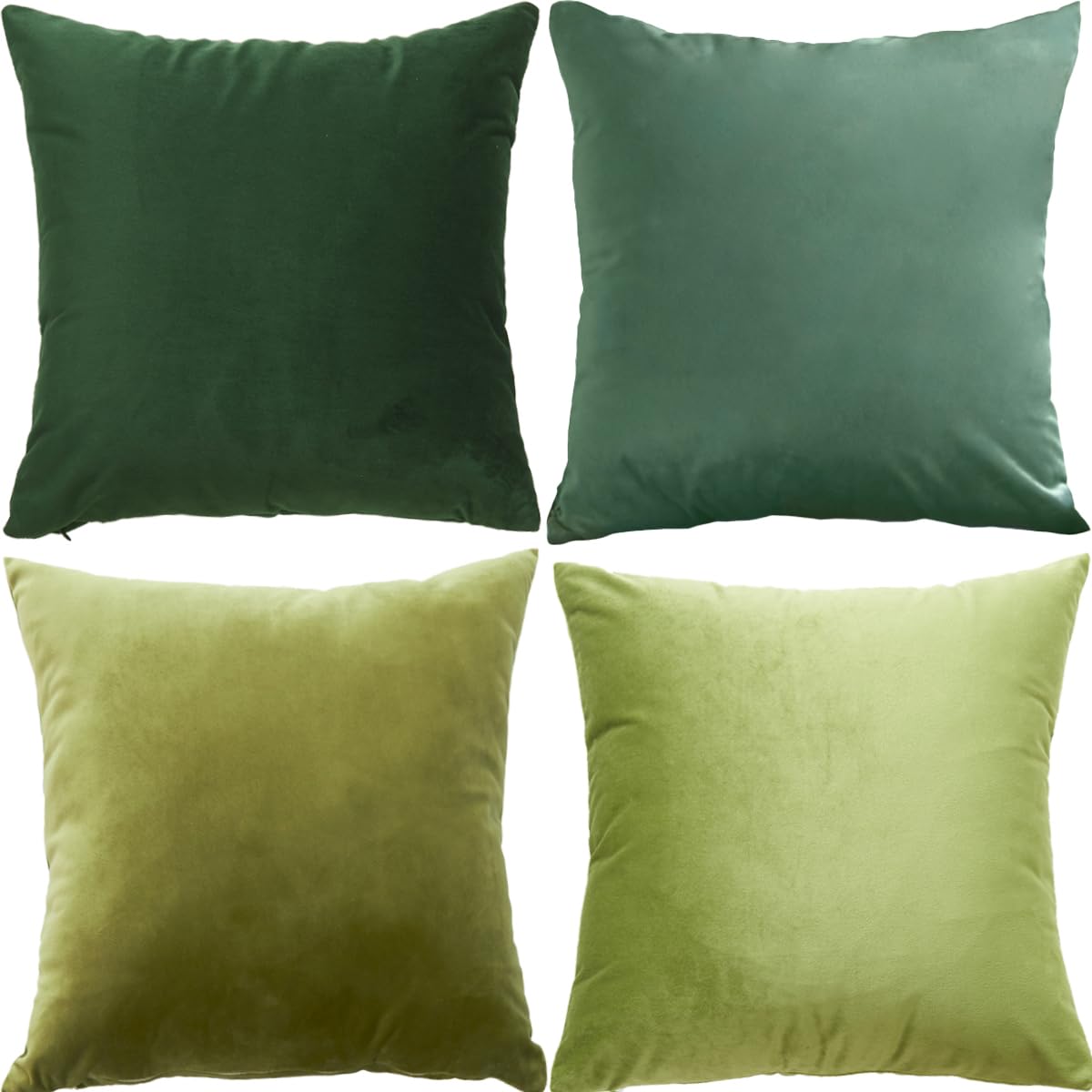 GONOVE Cushion Covers 45cm x 45cm Soft Velvet Colorful Plain Pillowcase Set of 4 Square Decorative Throw Pillow Cover for Home Sofa Bed Chair, Green Series02 โ image 1