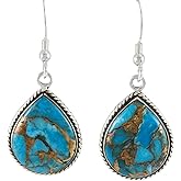 Turquoise Earrings in Sterling Silver & Genuine Gemstones 1.5" Long