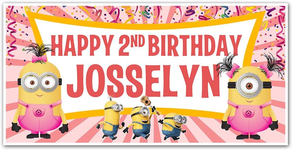 Despicable Me Minions Pink with Confetti Birthday Banner Personalized Party Decoration Backdrop