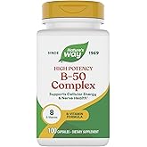 Nature's Way B-50 Complex, Supports Cellular Energy & Nerve Health*, 8 B-Vitamins, With Folic Acid, Biotin, Niacin & More, Gluten Free, 100 Capsules (Packaging May Vary)