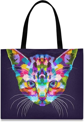 Bolsa de lona abstracta colorida para mujer, grande, reutilizable con