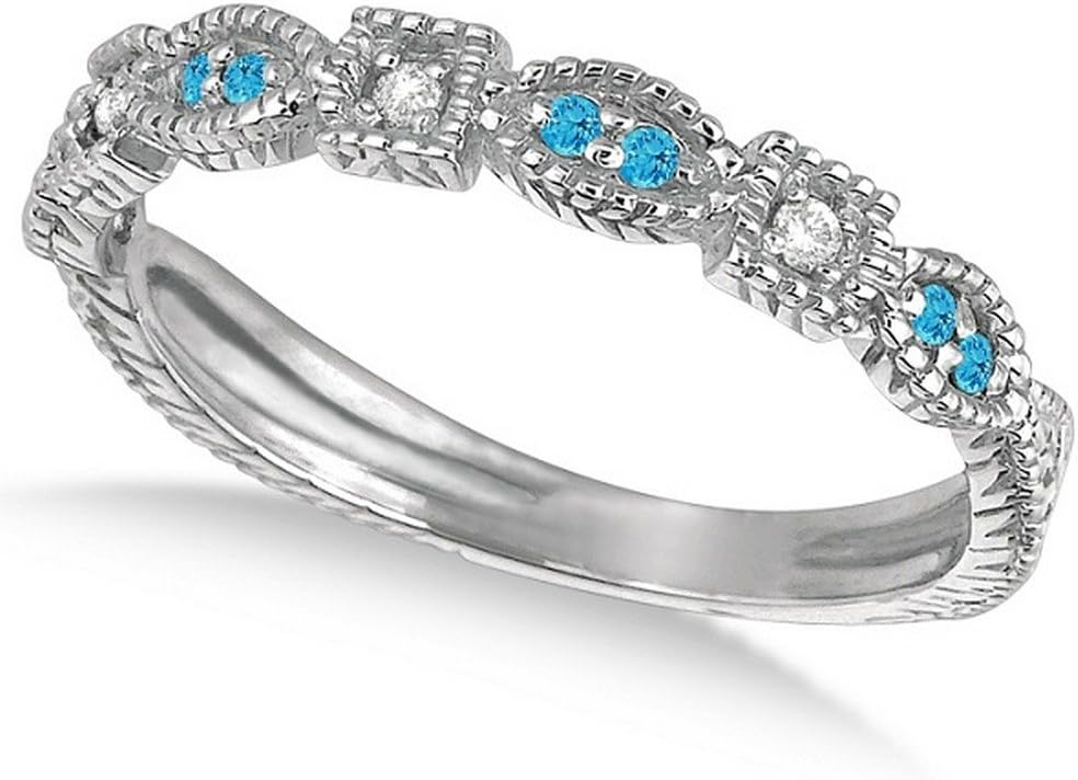 14k Gold 0.15ct Womens Unique Blue Topaz Gemstone and Diamond Vintage Stackable Ring G-H/SI