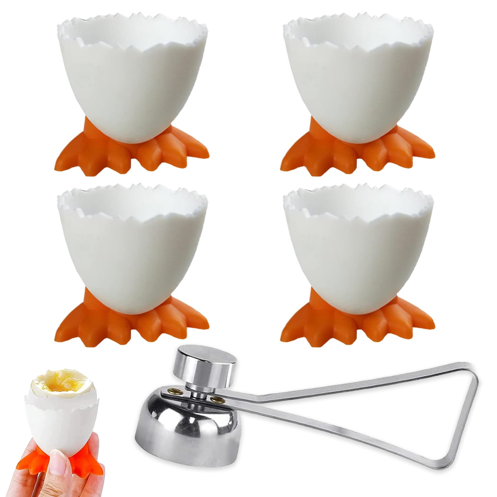 1 Pcs Egg Opener+ 4 Pcs Egg Cup Holder Boiled Egg Holder, Funny Egg Cups, Boiled Egg Cutter, Egg Topper or Soft Boiled Eggs and Raw Boiled Egg Brunch Egg Cups