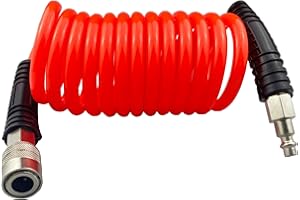 Darnassus Polyurethane Recoil Air Hose, Air Compressor Hose with 1/4" Swivel Fittings, for Industrial, Household, Garage, Station (10 FT, Red)