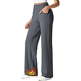 G4Free Fleece Lined Pants Women Wide Leg Work Trousers with Pockets High Waisted Sweatpants for Casual Dress Winter