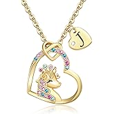 Chunyee Unicorn Gifts for Girls, Colorful CZ Heart Unicorn Necklaces Initial Necklace Birthday Christmas Gift for Girls Teens
