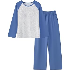 Schbbbta Boys Pajamas 2 Pcs Set Kids Cotton Sleepwear with Pockets Long Sleeve Top and Pants Pjs for boys 5-14 Years