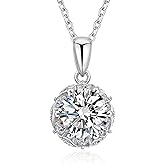 Gemtailor Moissanite Rose & Thorns Pendant Necklace for Women 925 Sterling Silver D Color VVS1 Round Solitaire Pendant Halo Necklace 1ct/2ct Pendant with 18"+2" Chain Gifts for Wife Mom Girlfriend
