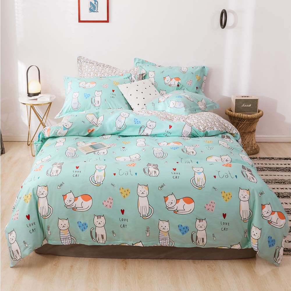 HIGHBUY 3 Piece Full Bedding Sets Cat Print Kids Queen Duvet Cover Set