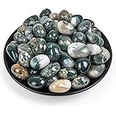 SigMntun Moss Agate Healing Crystal Stone Set - 24 Pieces, 0.6" Natural & Polished Stones for Healing, Meditation, Reiki, Chakra, Crafting & Decoration