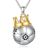 KZX Crown Soccer Necklace 925 Sterling Silver Soccer Pendant Necklace Football Necklace Pendant Sport Fan Jewelry Gifts for Women Men Birthday Anniversary