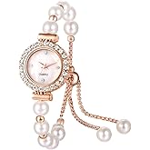 Avaner Women's Bracelet Wrist Watches: Pearls Slim Strap Rosegold Analog Quartz Elegant Dress Watches