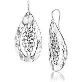 JEAN RACHEL JEWELRY 925 Sterling Silver Dangle Earrings for Women - Large Drop Shaped Lace & Oxidized Vintage Design - Hypoallergenic, Lead & Nickel Free - Artisan Handcrafted Statement Earrings