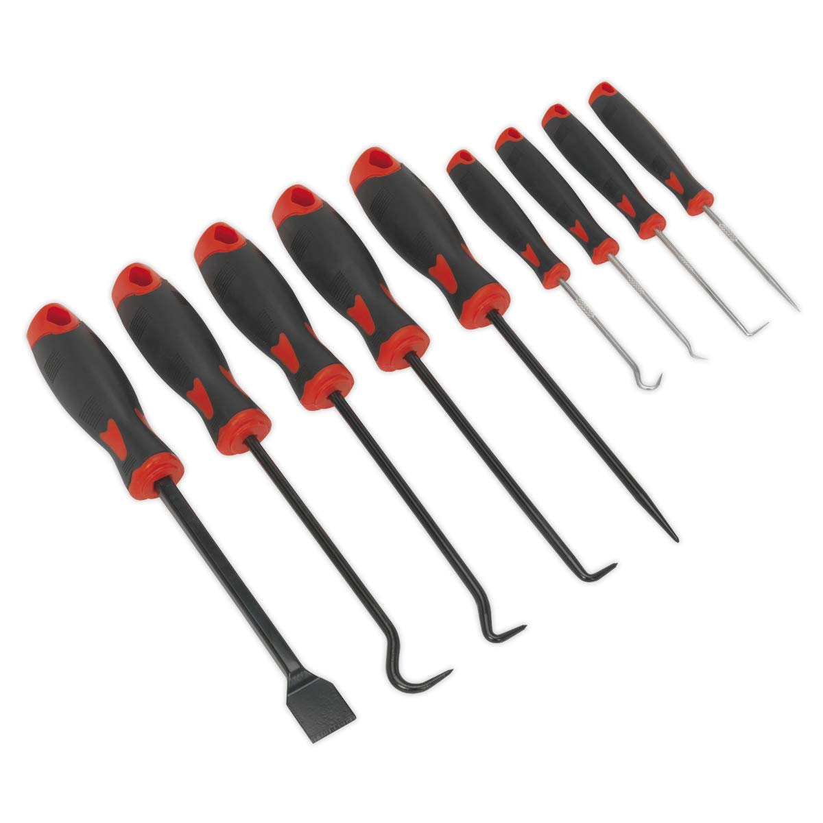 Sealey AK5209 Scraper and Hook Set, 39mm x 262mm x 368mm, 9 Pieces , Red