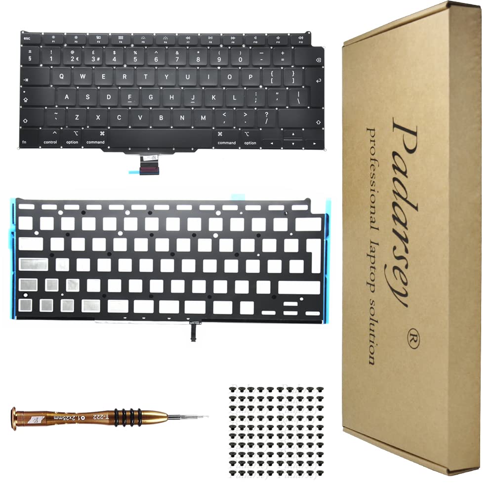 Pardarsey Replacement UK Layout Keyboard Compatible for MacBook 12" inch MacBook8,1 Retina A1534 MF855LL/A MF865LL/A MJY42LL/A MJY32LL/A MK4N2LL/A MK4M2LL/A Early 2015 with 80 PCE Screws+Screwdriver