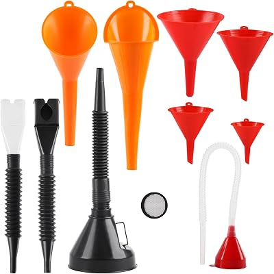 XhjzgcTech 10 Pcs Automotive Funnels Set Flexible Wide Mouth Detachable Spout