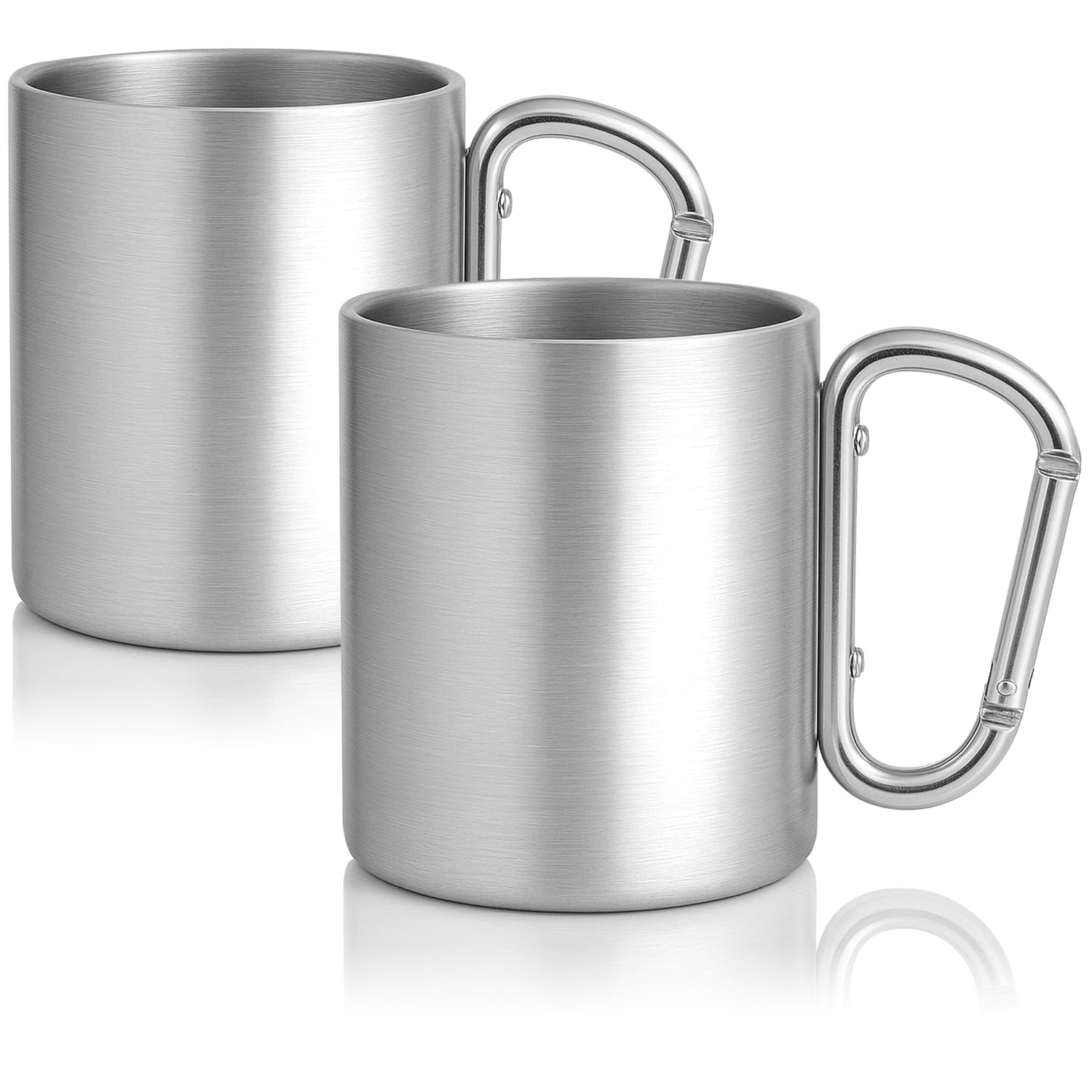 Robin Goods® 2X Stainless Steel Thermal Mugs with Carabiner Handle - 350 ml per Coffee Mug - Thermal Drinking Mug - Coffee Pot shatterproof (02 Pieces - Carabiner Handle) — image 1