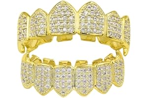 YOSZO Grillz Teeth Men 18K Plated Gold Grills for Your Teeth Jewelry Hip Hop Cubic Zirconia Top Bottom Grills Mouth Tooth Cap