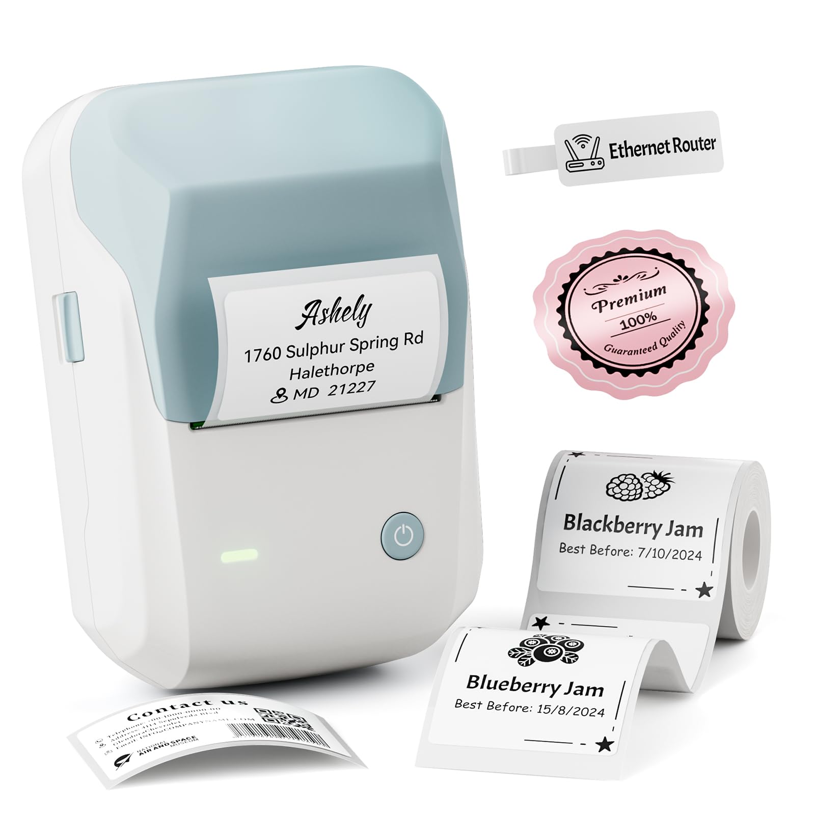 NIIMBOT Label Maker Machine with Tape, B1 Bluetooth Label Printer, 2 Inch Large Waterproof Label, Inkless Thermal Label Maker for Kids School Items, Classroom Teacher, Light Blue Image