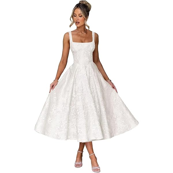 Amazon.com: Memoriesea Women's Elegant Square Neck Swing A Line Wedding Evening Party Midi Dress Apricot : Clothing, Shoes & Jewelry Amazon.com: Memoriesea Women's Elegant Square Neck Swing A Line Wedding Evening Party Midi Dress Apricot : Clothing, Shoes & Jewelry