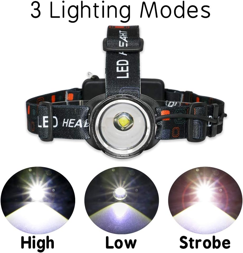 LIGHTESS LED Head Lamps Waterproof Focus XM-T6 Rechargeable Headlamps Flashlight for Camping Running Hiking, SQ1 - - 