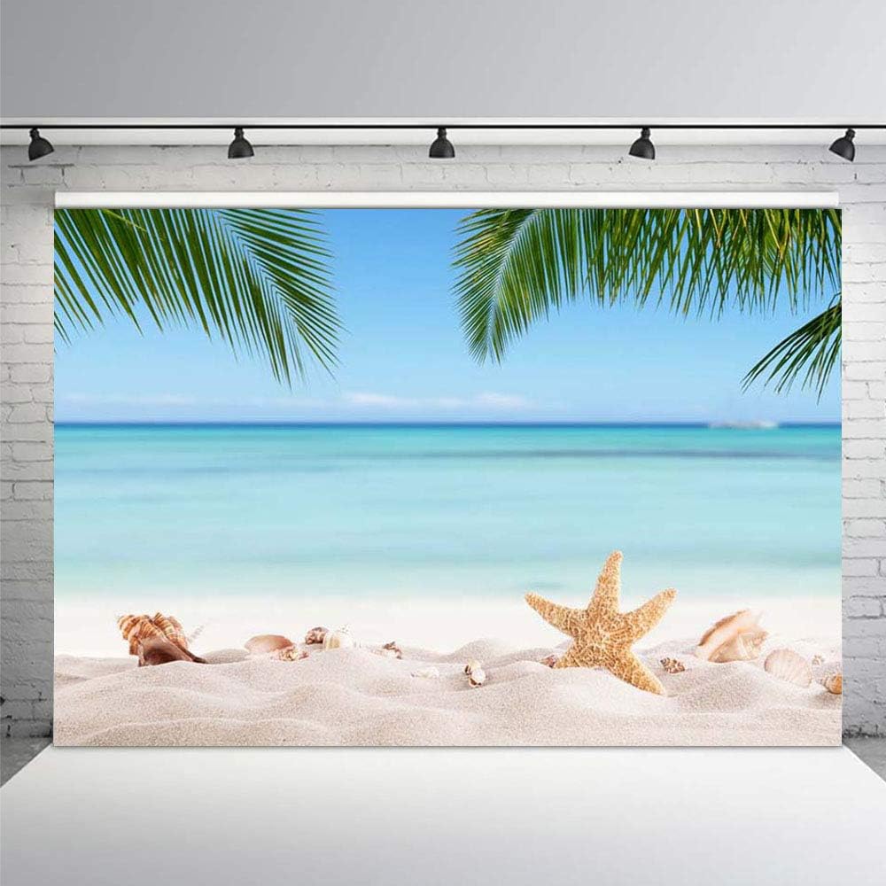 MEHOFOND 7x5ft Summer Beach Bridal Shower Backdrop Banner Seaside Palm Trees Photography Background for Picture Blue Sea Sky Tropical Birthday Wedding Party Decorations Photo Booth Studio Props - Image 5