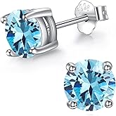 AOBOCO Birthstone Stud Earrings for Women 925 Sterling Silver Crystal Stud Earrings Hypoallergenic Jewelry Birthday Christmas Gifts for Women Men