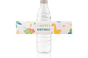 URROMA Happy Birthday Water Bottle Labels with Dinosaur Designs, 48pcs Bridal Shower Bottle Wraps Bottle Decals for Birthday Party Decoration