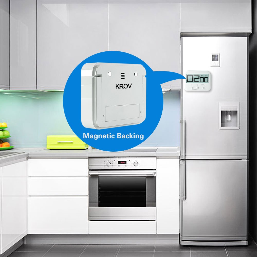 Digital Kitchen Timer, KROV Cooking Timer with Loud Alarm and Large LCD Display, Magnetic Backing Kitchen Countdown Timer for Cooking Baking Homework Sports Games (2 Pack, White)