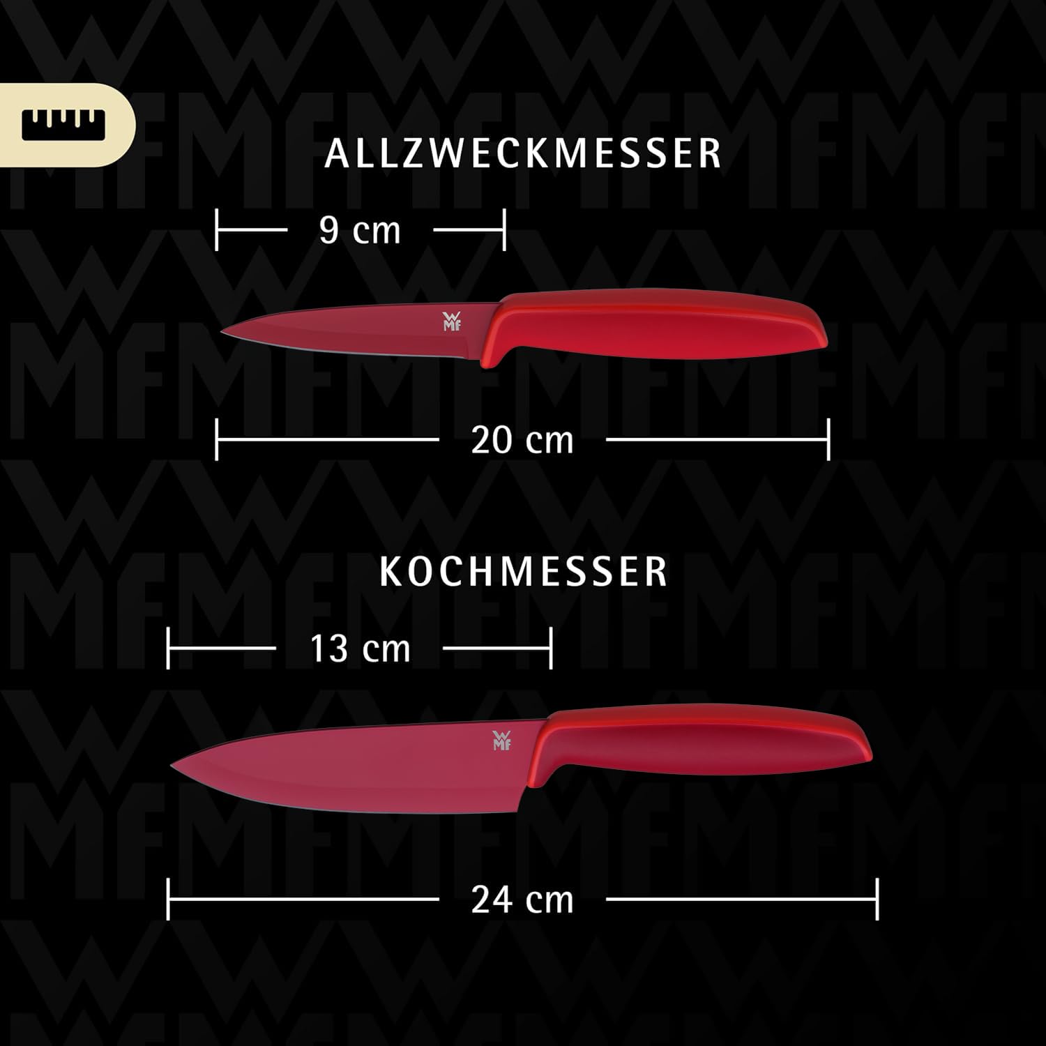 WMF Touch Messerset 2-teilig – scharfes Küchenmesser-Set aus Spezialklingenstahl, antihaftbeschichtet und ergonomisch geformt, mit Schutzhüllen, bestehend aus Kochmesser und Gemüsemesser, rot 2