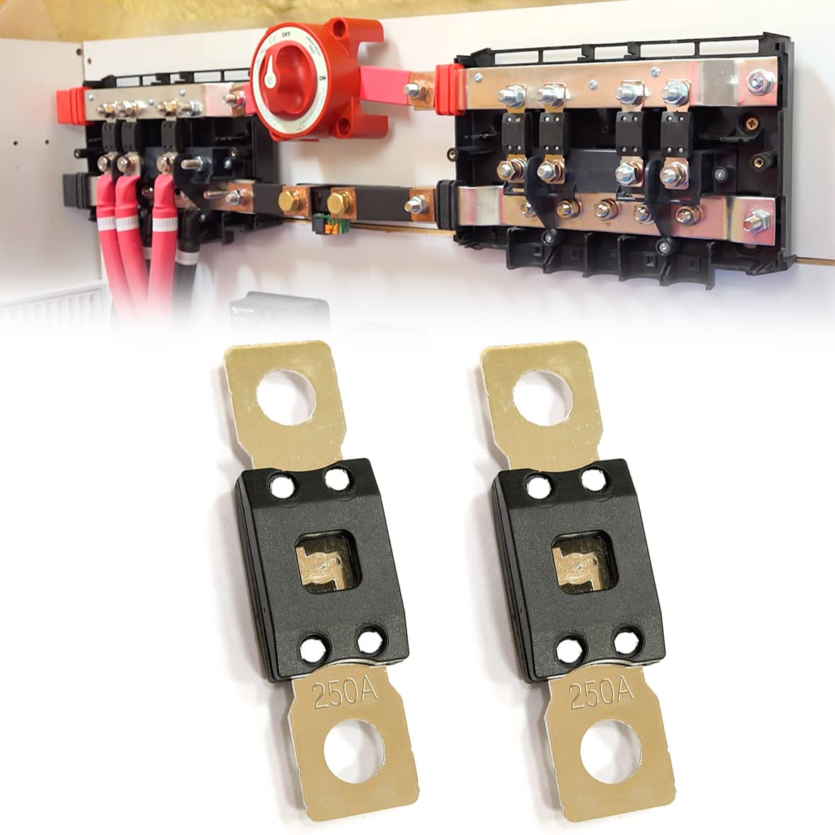 Parts PTT MEGA/AMG Fuse/Bolt Fuse 2 Pack 250 Amp 32V 298 Series Bolt Down High Current Stud Mount Fuse - Protect Time Delay Overload Apply on Car Automotive Marine Truck Van (250A-2PACK)