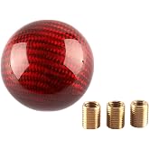 YIUIY Round Ball Shift Knob 5 6 Speed Carbon Fiber Gear Shifter Knob for Manual Automatic Vehicles with Adapters M12x1.25 M8x1.25, M10x1.25, M10x1.5 (Red)