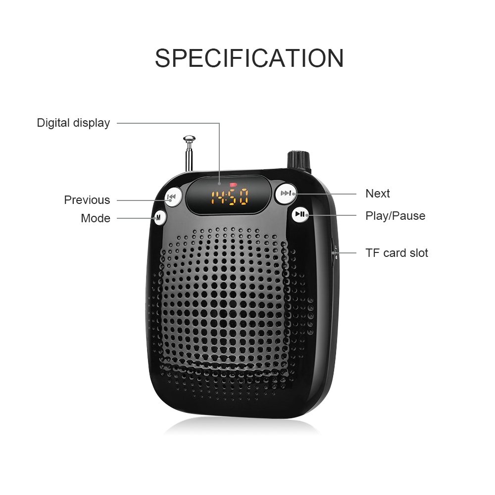 Zoweetek® Wireless Voice Amplifier with 5W 1500mAh Lithium Battery and Wireless Microphone Suitable for Tour Guides, Teachers, Coaches, Presentations, Costumes, Charger Included