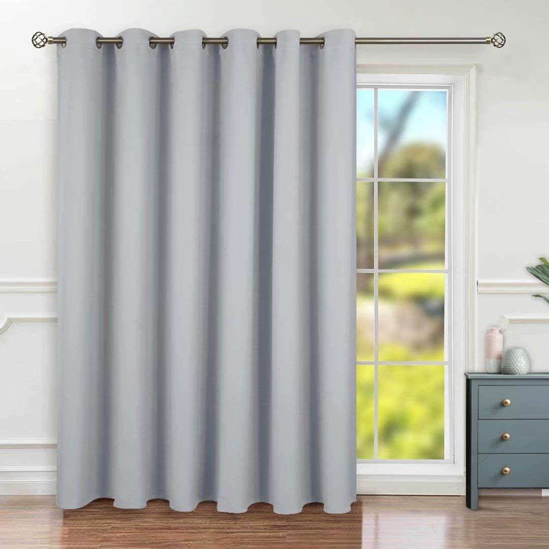 BGment Sliding Door Curtain 120 X 96 Inches, Wide Thermal Blackout Curtains Room Darkening Room Divider Window Curtain, 1 Panel, Light Grey, 96 Length X Wide 120
