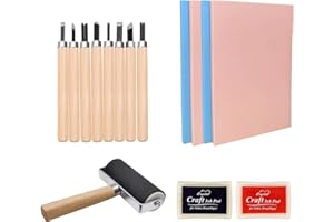 HRJZF 15 Pack Rubber Block Stamp Carving Blocks Soft with Cutter Tools and Rubber Brayer Roller for Printmaking and More Crafts