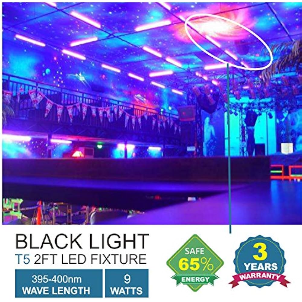 UV Black Light Fixtures LED Blacklight Bar, 9W 2ft, T5 Integrated Bulb