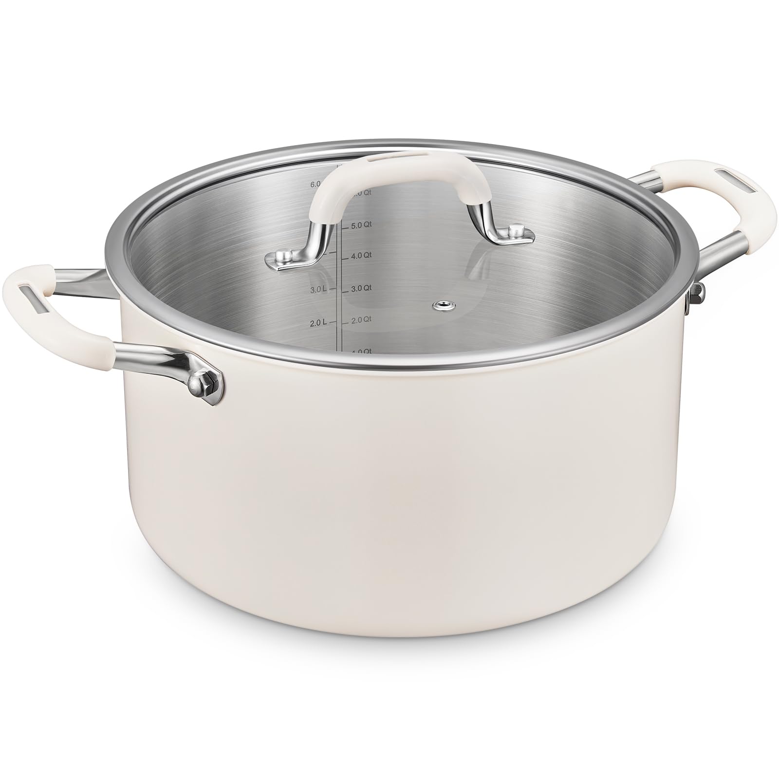 Photo 1 of 6 Quart Pot with Lid, BEZIA Tri-Ply Stainless Steel Stock Pots, Large Cooking Pots with Silicone Handle, Soup Pot for Induction Cooktop, Compatible with All Cooktops, Dishwasher Safe