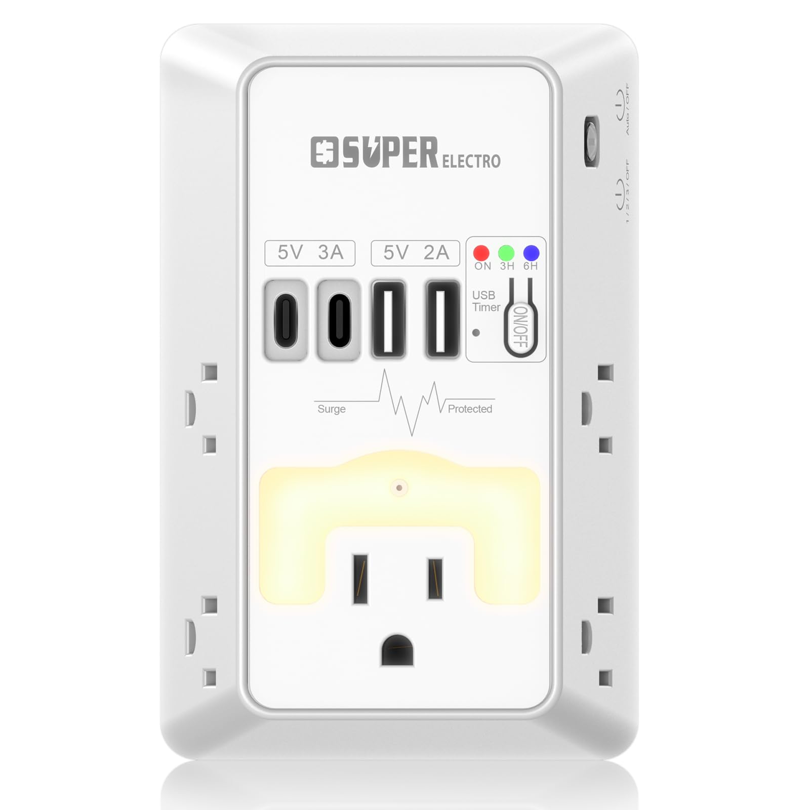 Photo 1 of Multi Plug Outlet Surge Protector, USB Wall Charger with USB Timer,5 Outlet Extender with 4 USB Charging Ports (5V 5A),3-Sided 1200J Power Strip Multi Plug Adapter for Home Office,ETL Listed